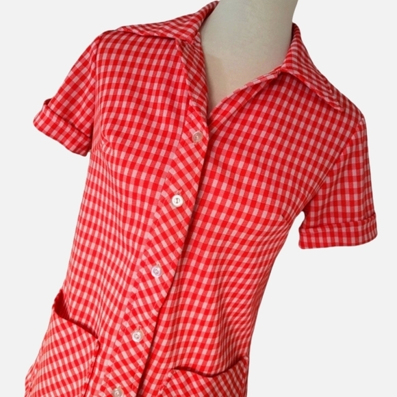 Vintage - 1950's Red and White Picnic Check Button Up Top - Picture 2 of 4